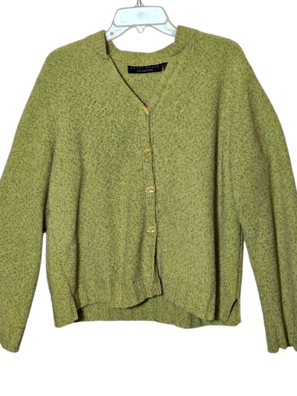 Vintage Crazy Horse Green Knit Cardigan Womens Cottagecore Sweater Button Front